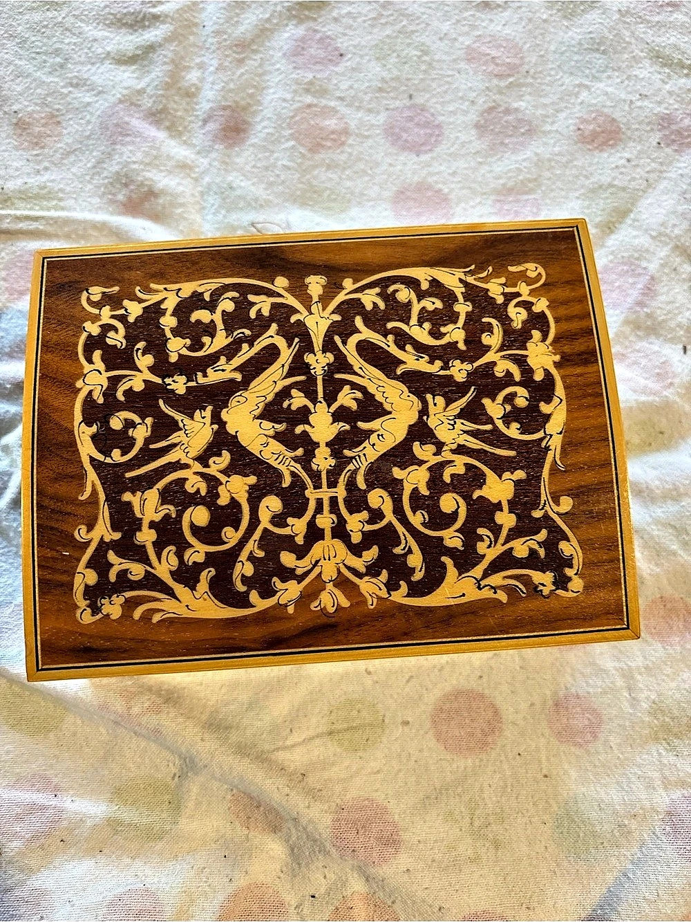 Ballarini Original German Deichert Musical Box Wooden Floral Music Box Brown Gol